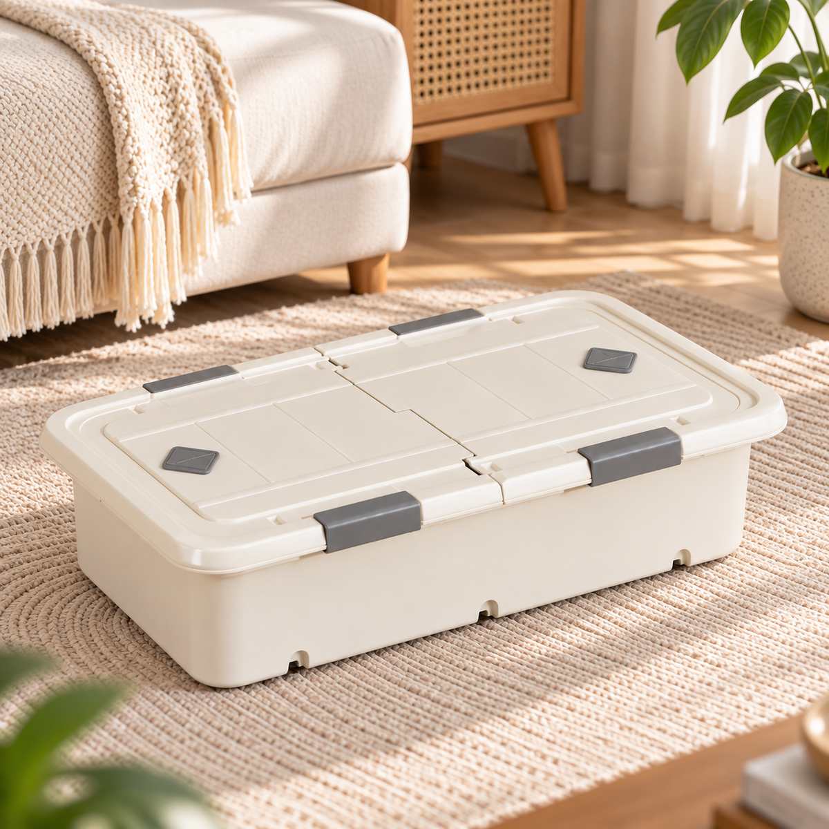 Caja de almacenaje bajo la cama con doble apertura y ruedas