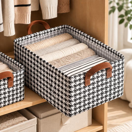 Cesta de almacenaje LuxeNest con estampado de pata de gallo